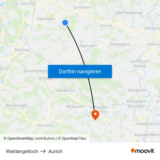 Waldangelloch to Aurich map