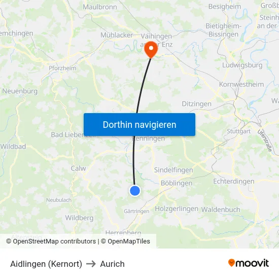 Aidlingen (Kernort) to Aurich map