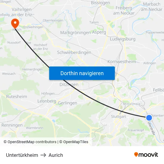 Untertürkheim to Aurich map