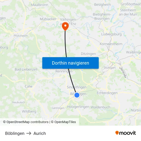 Böblingen to Aurich map