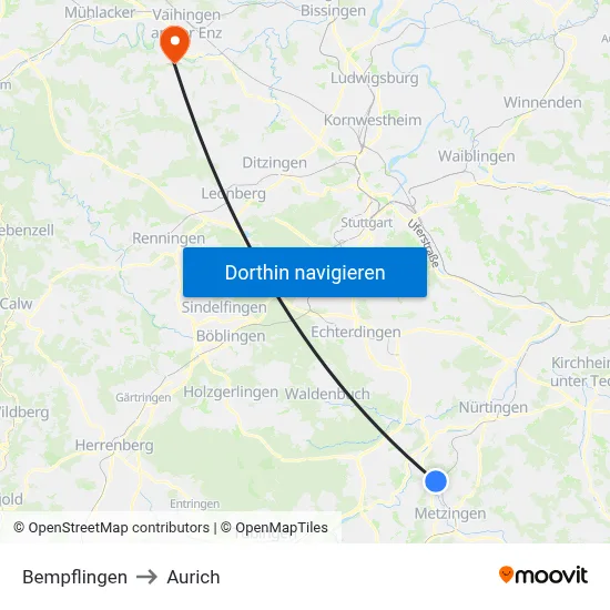 Bempflingen to Aurich map