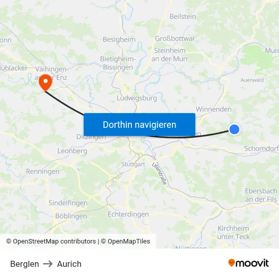 Berglen to Aurich map