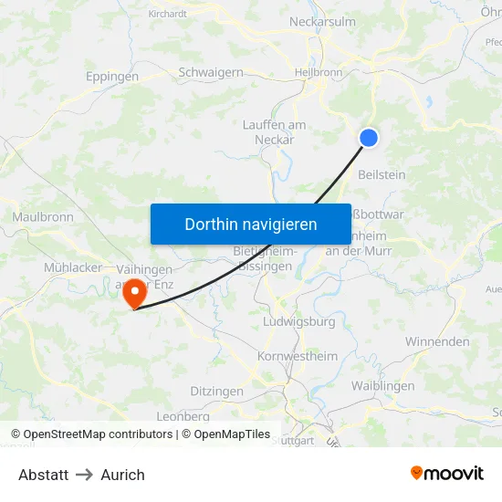 Abstatt to Aurich map