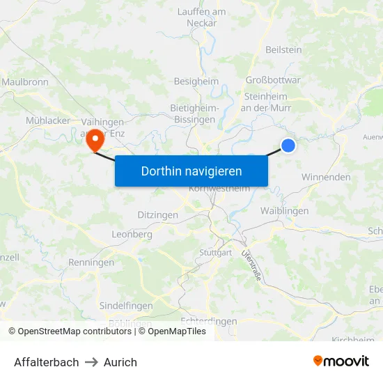 Affalterbach to Aurich map