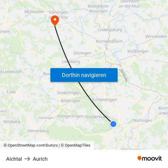 Aichtal to Aurich map