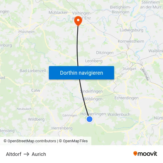 Altdorf to Aurich map