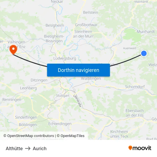 Althütte to Aurich map