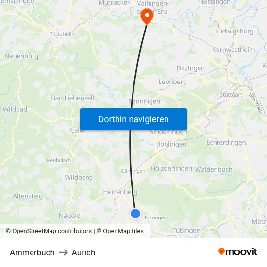 Ammerbuch to Aurich map