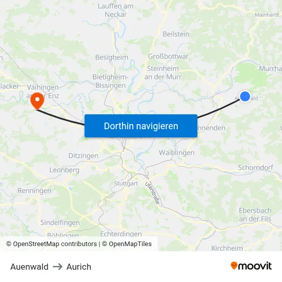 Auenwald to Aurich map