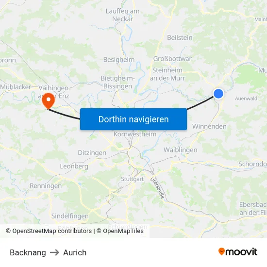 Backnang to Aurich map