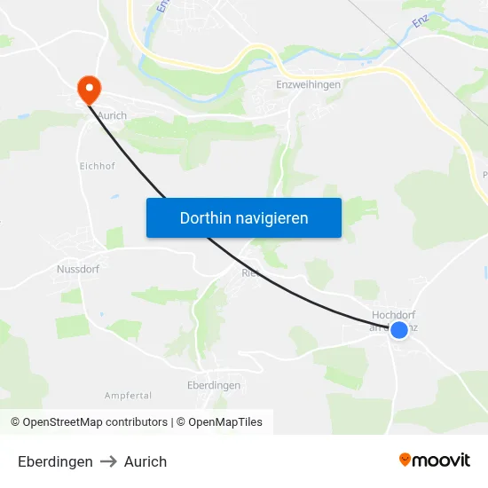 Eberdingen to Aurich map