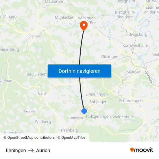 Ehningen to Aurich map