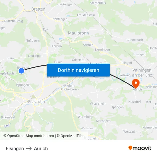 Eisingen to Aurich map