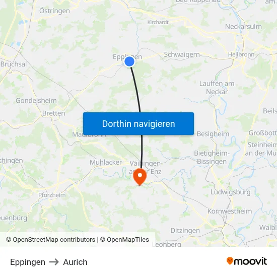 Eppingen to Aurich map