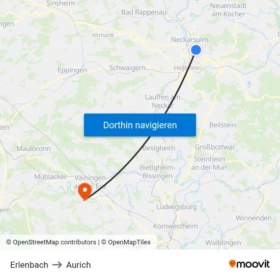 Erlenbach to Aurich map