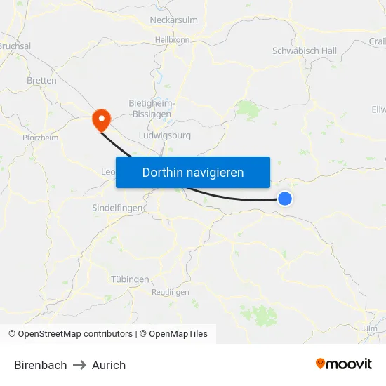 Birenbach to Aurich map