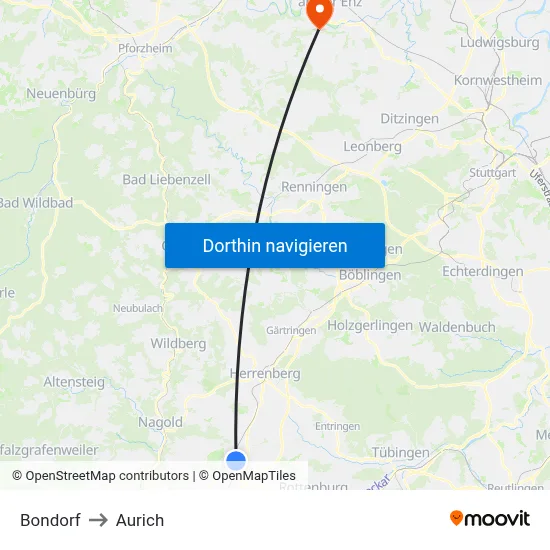 Bondorf to Aurich map