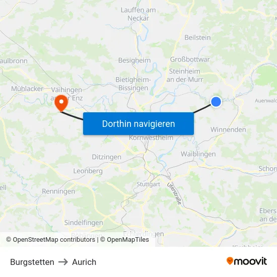 Burgstetten to Aurich map