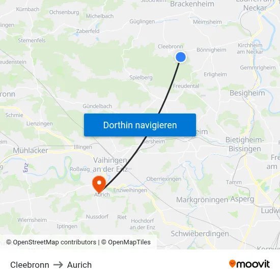 Cleebronn to Aurich map