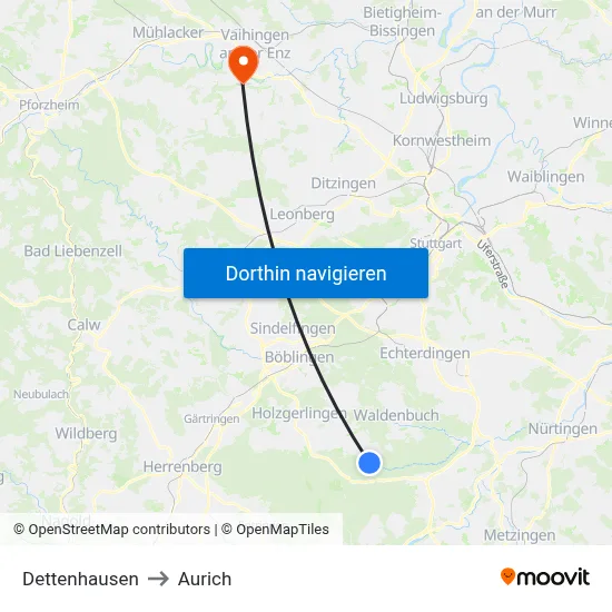 Dettenhausen to Aurich map