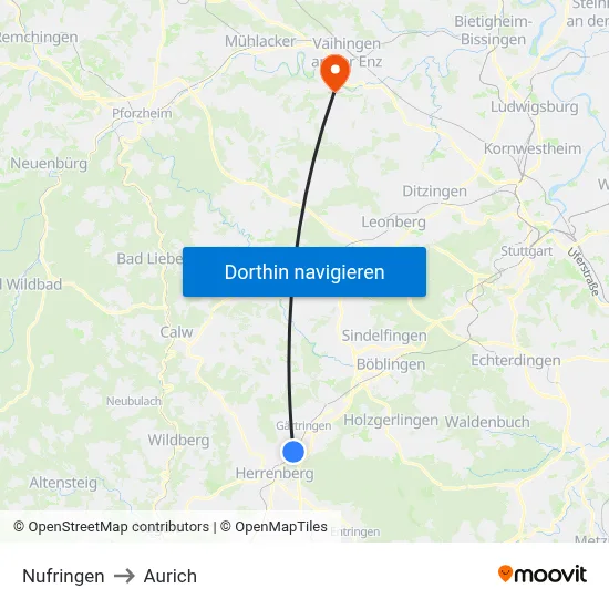 Nufringen to Aurich map
