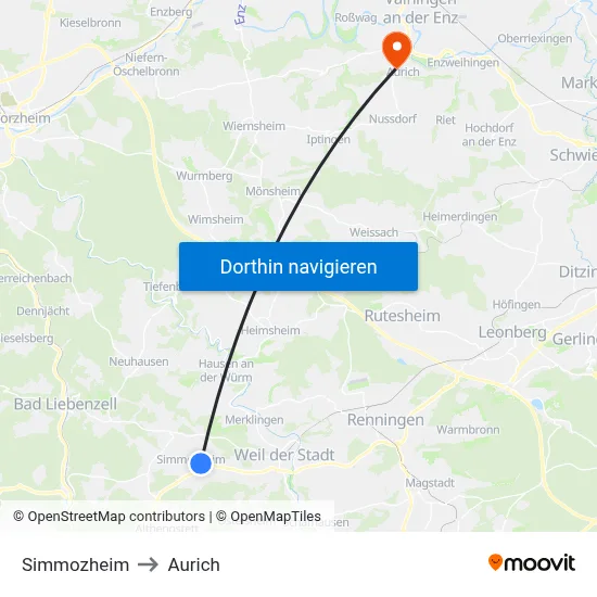 Simmozheim to Aurich map