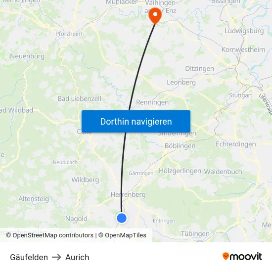 Gäufelden to Aurich map