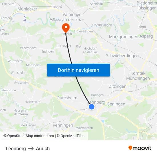 Leonberg to Aurich map