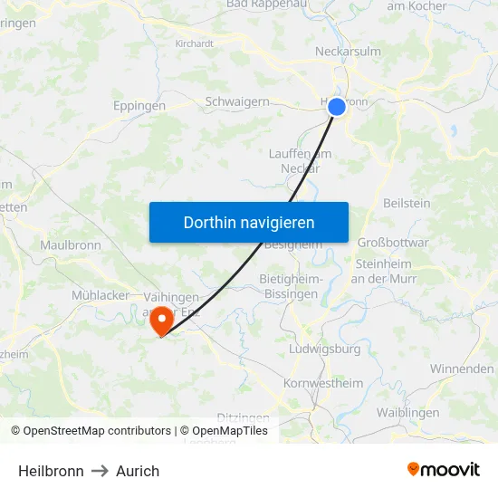 Heilbronn to Aurich map
