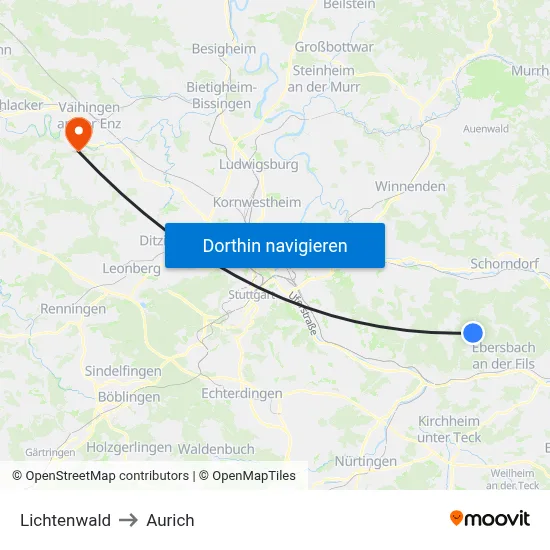 Lichtenwald to Aurich map