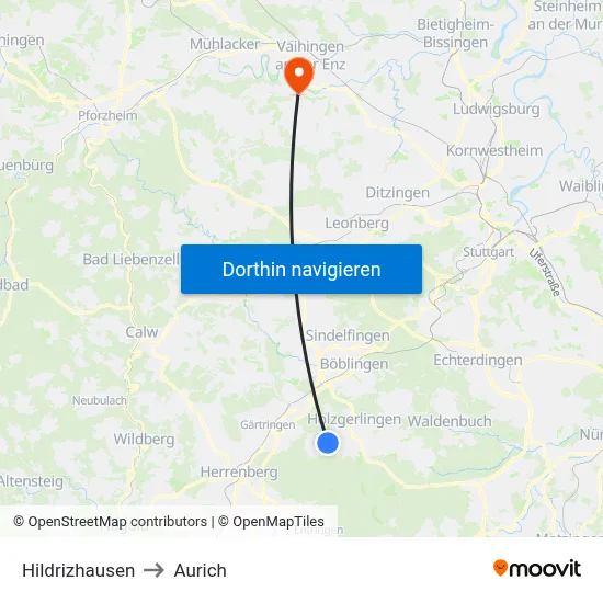 Hildrizhausen to Aurich map