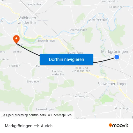 Markgröningen to Aurich map