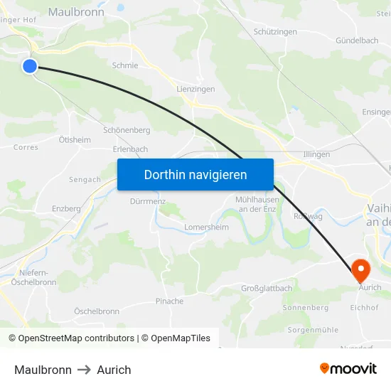 Maulbronn to Aurich map