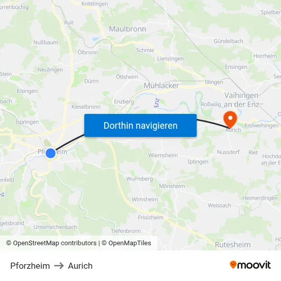 Pforzheim to Aurich map