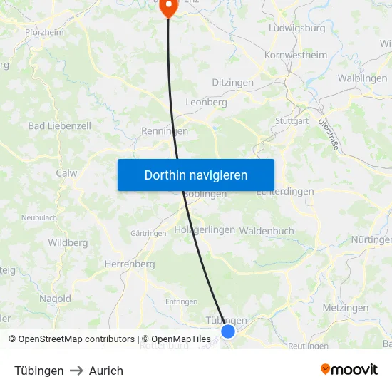 Tübingen to Aurich map
