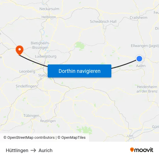 Hüttlingen to Aurich map