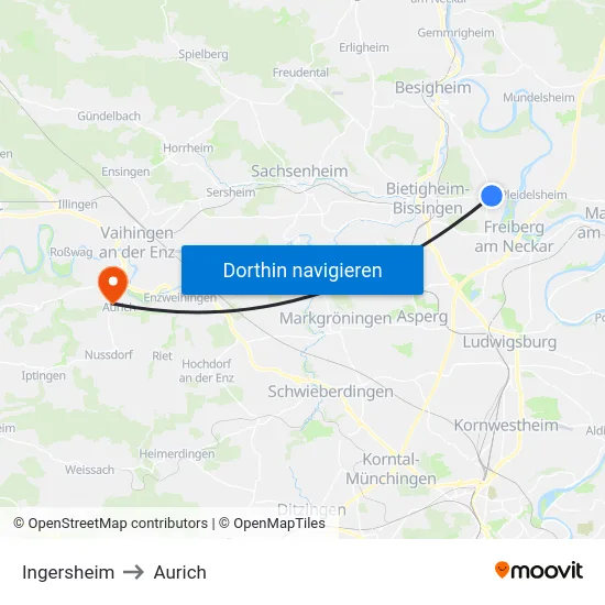 Ingersheim to Aurich map