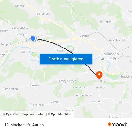 Mühlacker to Aurich map