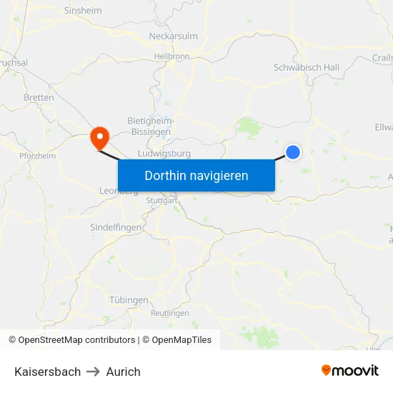 Kaisersbach to Aurich map