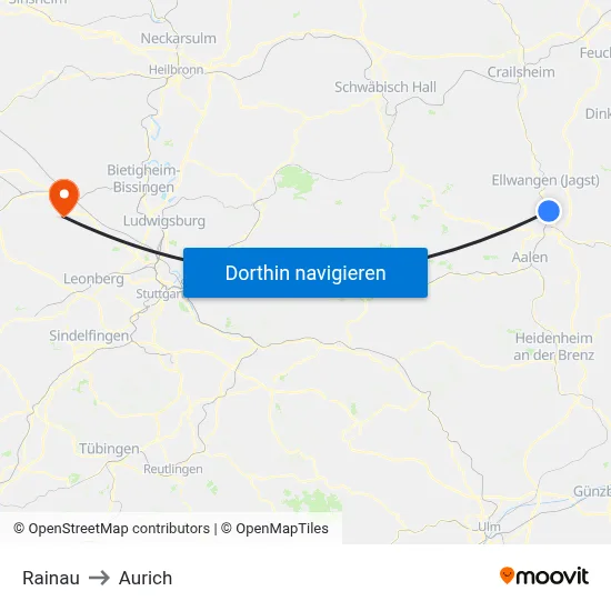 Rainau to Aurich map