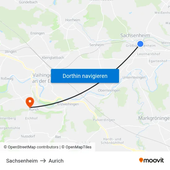 Sachsenheim to Aurich map