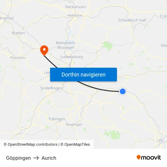 Göppingen to Aurich map