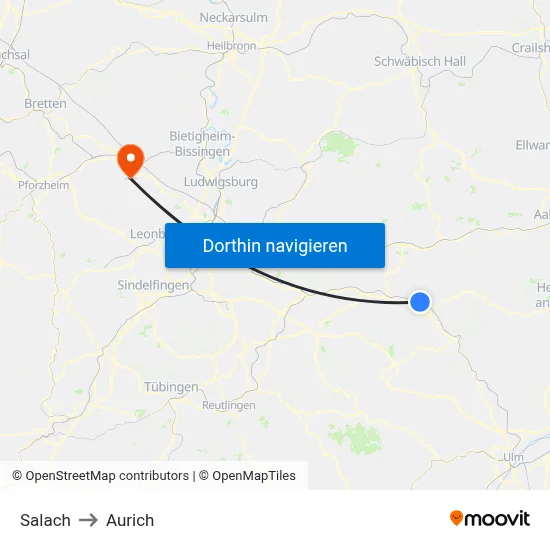 Salach to Aurich map