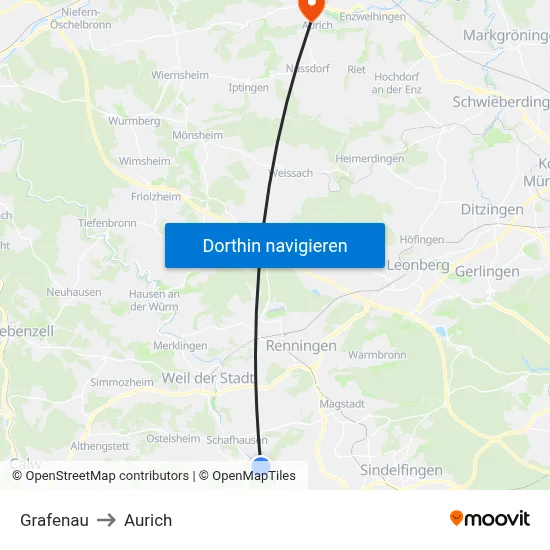 Grafenau to Aurich map