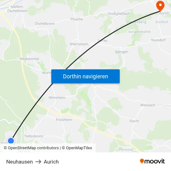 Neuhausen to Aurich map
