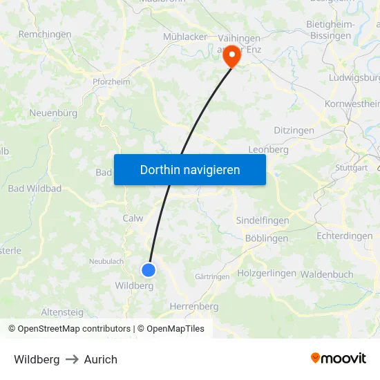 Wildberg to Aurich map