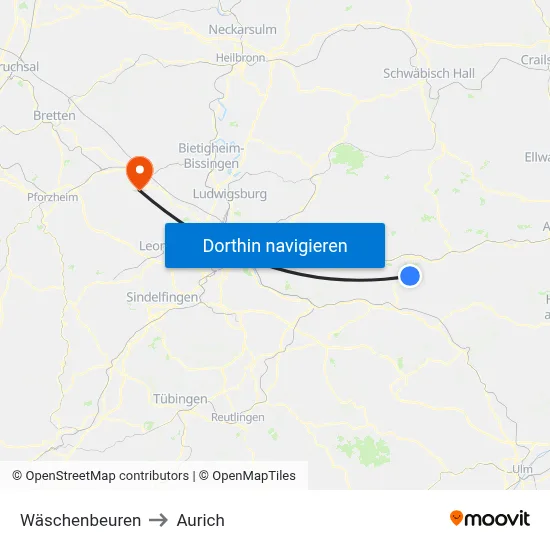Wäschenbeuren to Aurich map