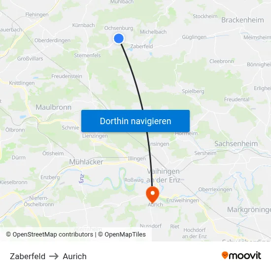 Zaberfeld to Aurich map