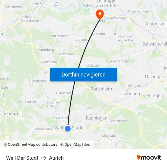 Weil Der Stadt to Aurich map