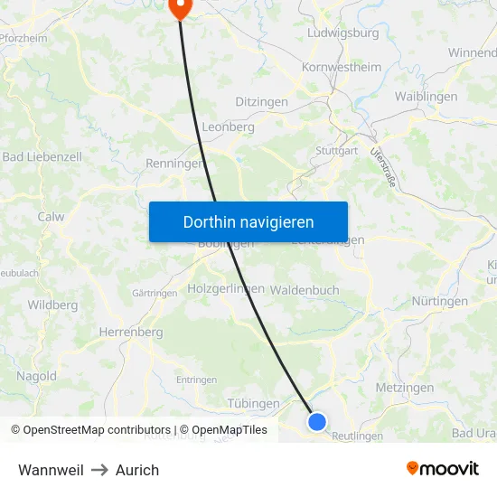 Wannweil to Aurich map